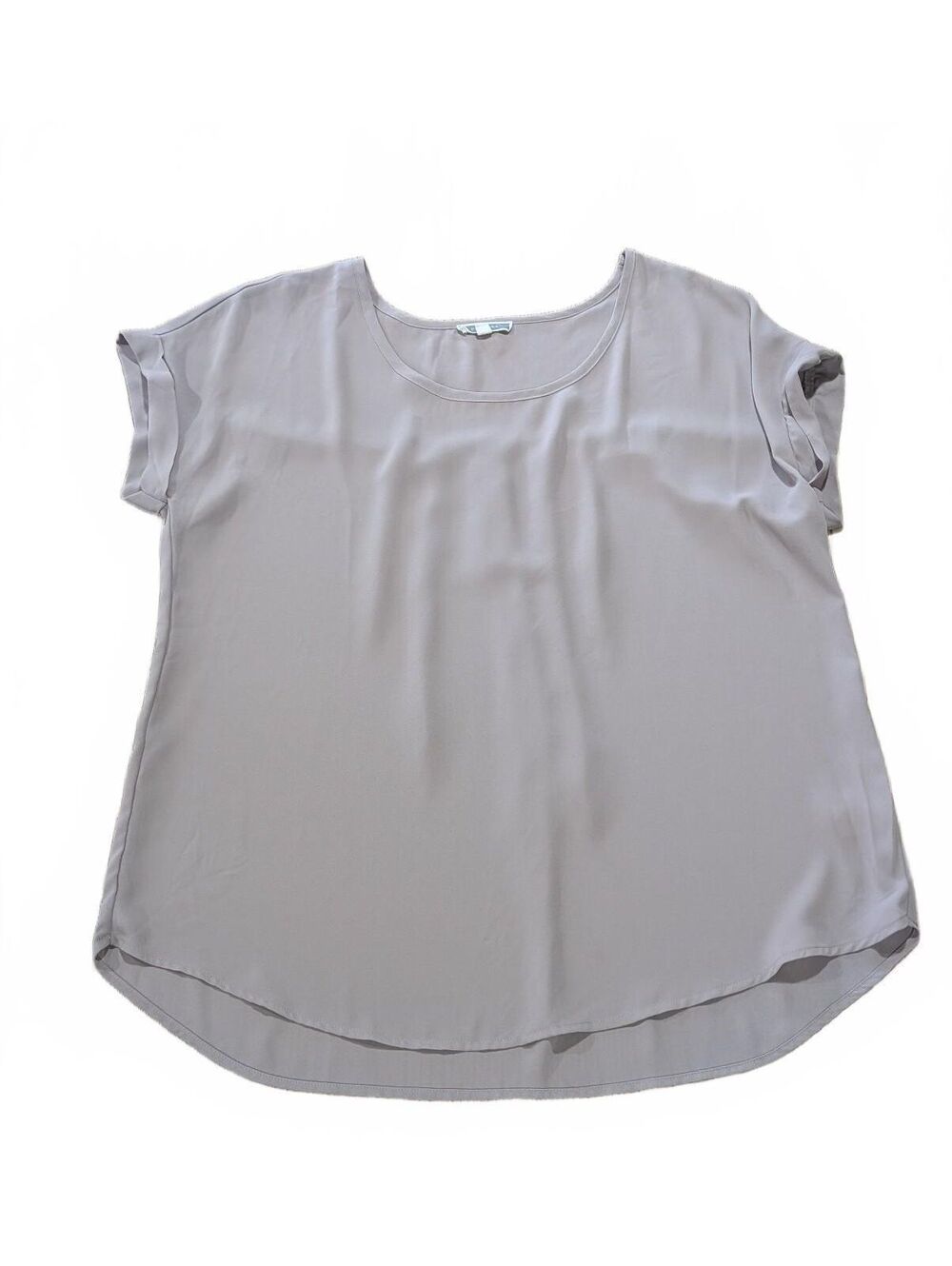 PLEIONE Taupe Light Brown Cuffed Sleeve Flowy Chiffon Blouse Top XL